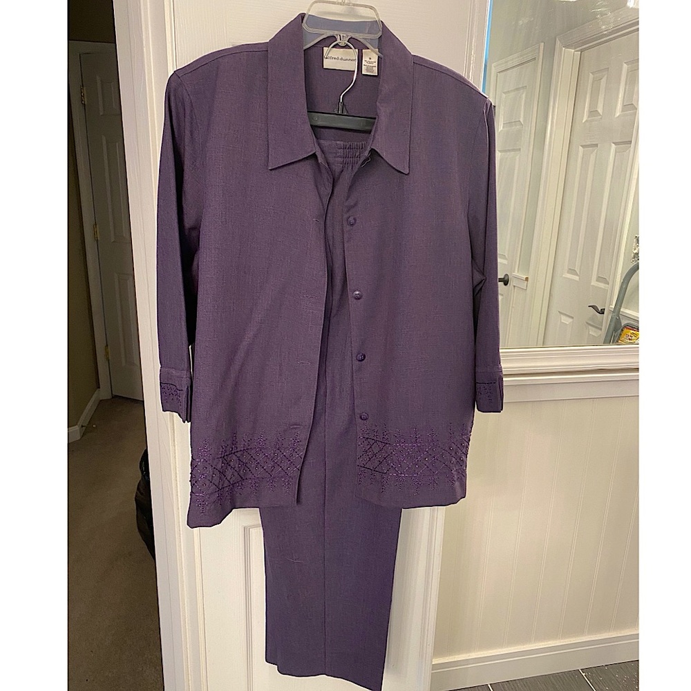 Alfred Dunner two piece set. Purple with embossing & rhinestones.